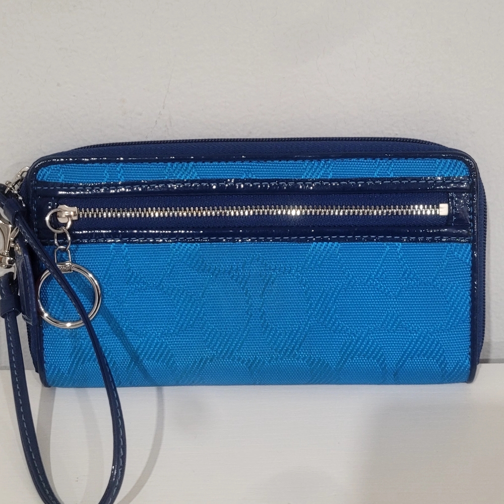 Coach Blue Leather  Wallet with Pink Accent